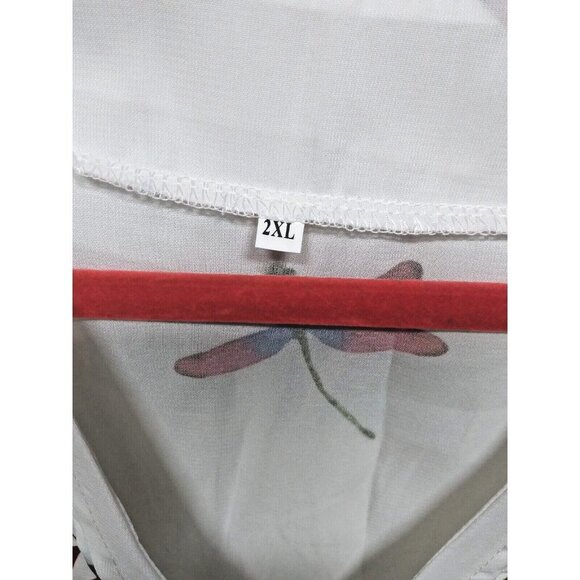 Women's White Dragonfly Print V-Neck Blouse Short Sleeve Size XL/2XL - Picture 5 of 8